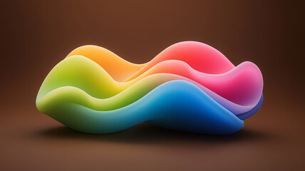 Obraz premium colorful three dimensional abstract sculpture with smooth, flowing curves in vibrant hues of pink, green, blue, and orange, set against warm brown background