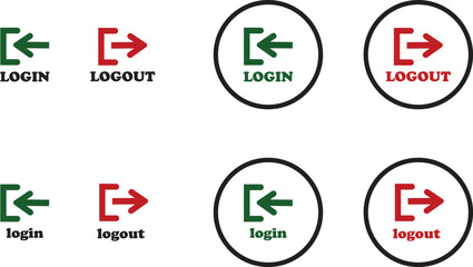Login and logout icon set Set of sign out, Sign in vector vector collection. Open and close door symbol. Black in, out, exit and enter arrow, trendy flat style isolated on transparent background.