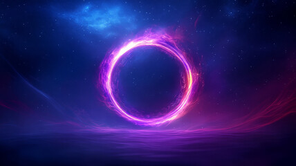 Obraz premium glowing mystical portal floats in center of cosmic scene, surrounded by vibrant colors and stars, evoking sense of wonder and magic