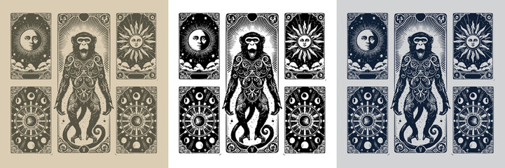 jungle spirit monkey vector playing card tattoo design © iqbal