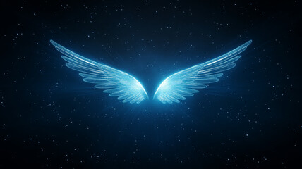 Fototapeta premium mesmerizing vision of angel wings glowing in starry night sky, evoking sense of wonder and tranquility. ethereal blue light creates captivating atmosphere