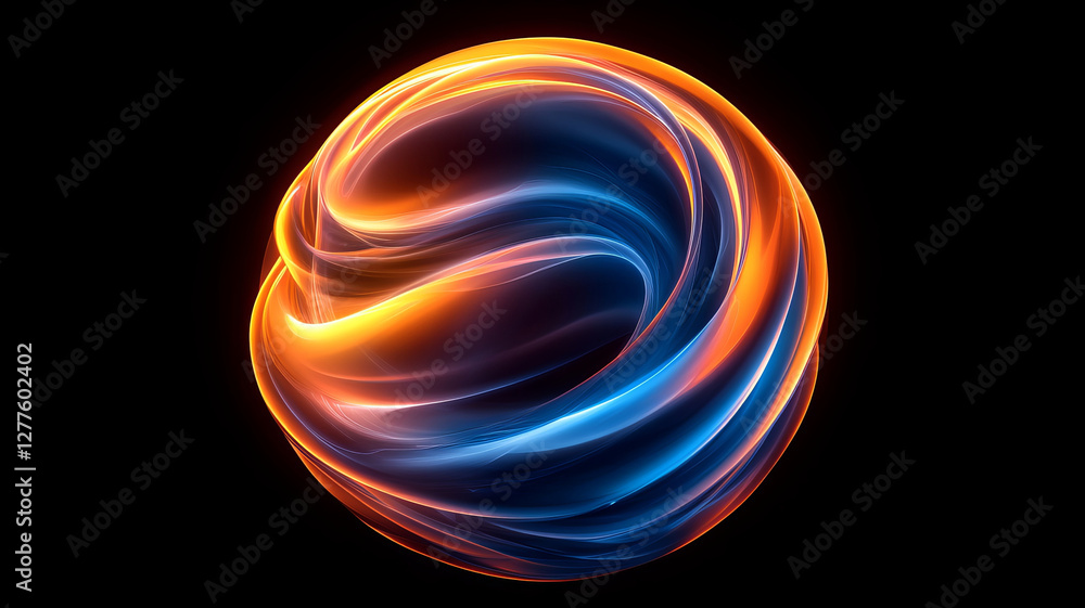 Aufkleber vibrant spherical object with glossy finish, featuring dynamic spiral of orange and blue hues, creat