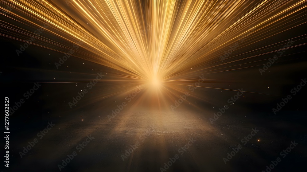 Poster the image shows a radiant burst of golden light emanating from a central point, projecting outwards 