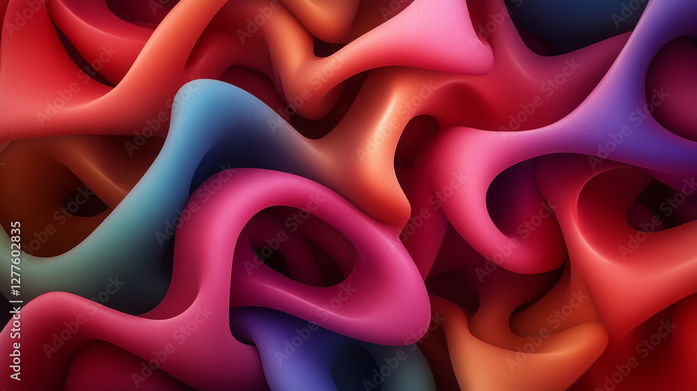 Poster surreal 3d abstract structure with vibrant colors and fluid shapes, creating dynamic visual experien