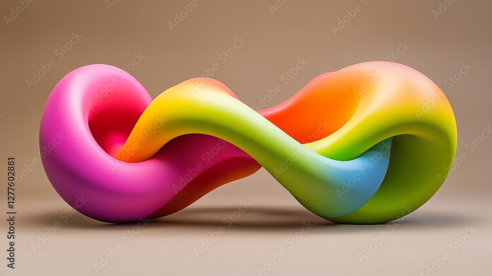 Poster vibrant, surreal 3d abstract structure featuring flowing curves in spectrum of colors, creating sens