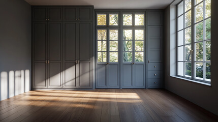 Obraz premium Sunlit Room Interior with Modern Wardrobe