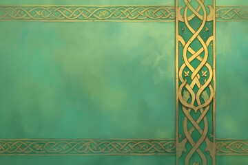 Celtic knot border pattern on green background with copy space. Traditional Irish ornamental frame design for St Patricks Day cards, decorations and wedding invitations