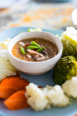 Chili crab eggs with vegetables. Thai sea food style