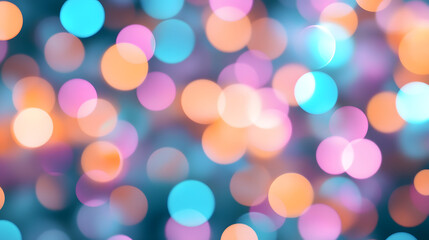 Fototapeta premium Blurred neon lights create vibrant, colorful background with concentric circles. This lively scene evokes sense of joy and celebration