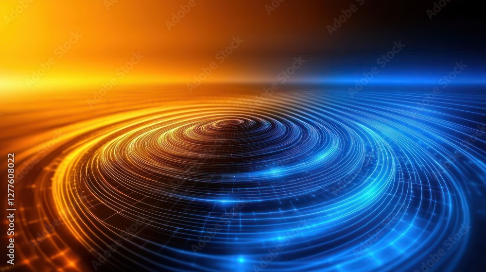 Aufkleber abstract concentric circles of light forming a vortex with vibrant orange and blue hues creating an 