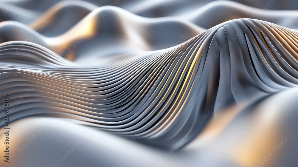 Aufkleber Abstract metallic waves surface with light reflections smooth chrome curves undulating in a futuristic design modern and elegant background