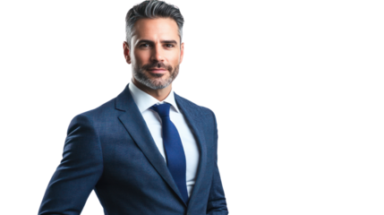 Confident businessman in a formal suit poses for a professional portrait. He exudes leadership and determination in a corporate environment, showcasing success.