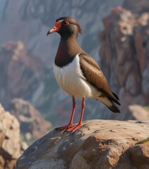 A red wattled lapwing perched on a rocky outcrop, gazing out at the surrounding landscape , countryside, avian-photography, habitat