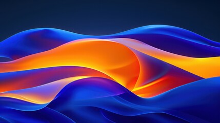 A vibrant abstract design featuring flowing waves of blue and orange hues against a dark background, creating an energetic visual effect.