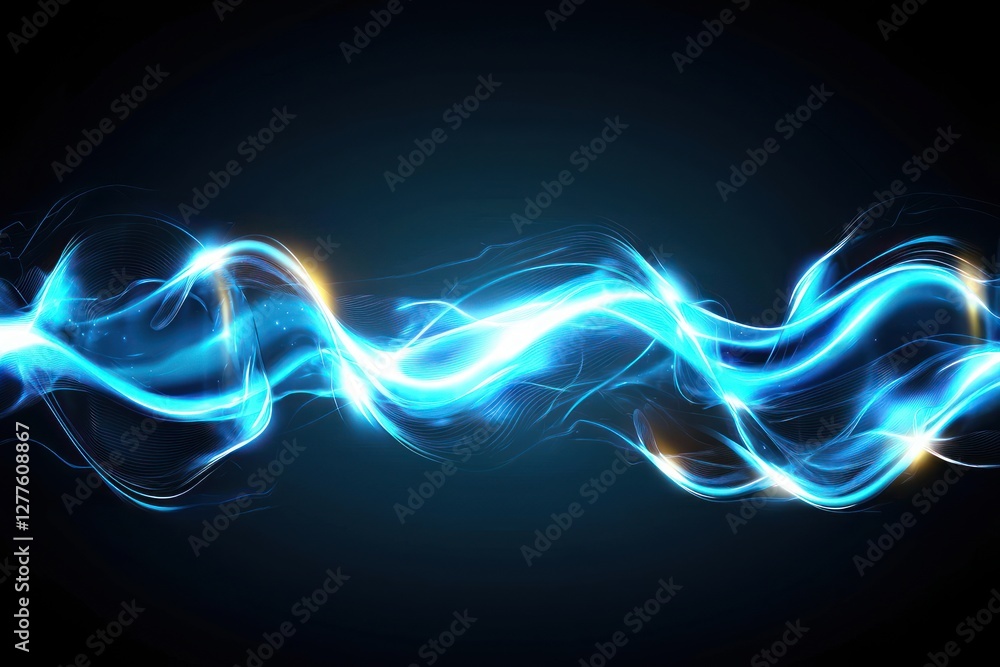 Poster Dynamic Blue Energy Wave Flowing Across Dark Backdrop Capturing Futuristic Technology and Abstract Power with High Contrast and Luminous Glow