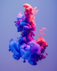 Fototapeta premium A vibrant swirl of pink and blue ink creates a mesmerizing cloud effect against a soft purple background.