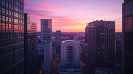 Fototapeta premium Federal Reserve building at sunset over a calm cityscape. Featuring leadership and financial stability