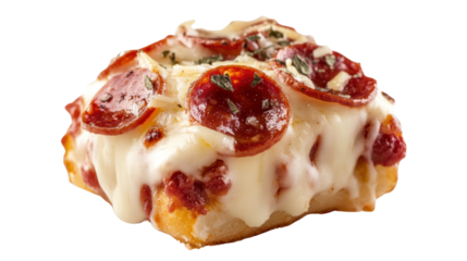 Delicious slice of pepperoni pizza topped with melted cheese and herbs, showcasing a mouthwatering dish perfect for any meal or snack time.