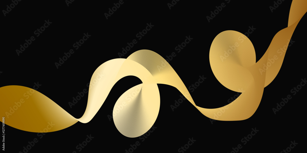 Poster abstract black background with golden line. modern template abstract design flowing particles digita
