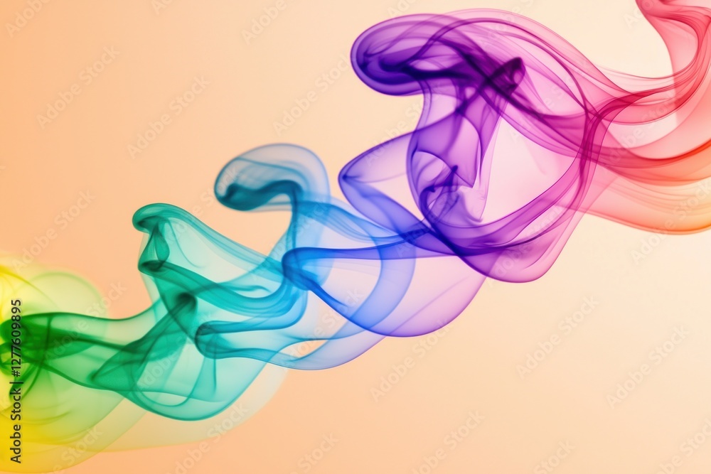 Fototapete Ethereal rainbow smoke art on beige background creating a mesmerizing and calming visual experience for creative projects and design applications
