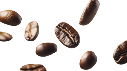 Freshly roasted coffee beans scattered on a dark background, highlighting their rich color and texture, perfect for coffee lovers and culinary use.