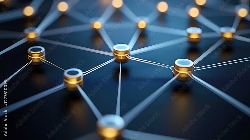 Poster Abstract Network Connection with Glowing Nodes and Lines on Dark Background for Technology Concepts