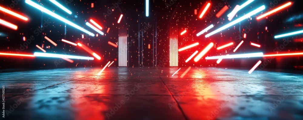 Aufkleber futuristic cyberpunk hallway with neon lights and reflections creating a dynamic and immersive exper