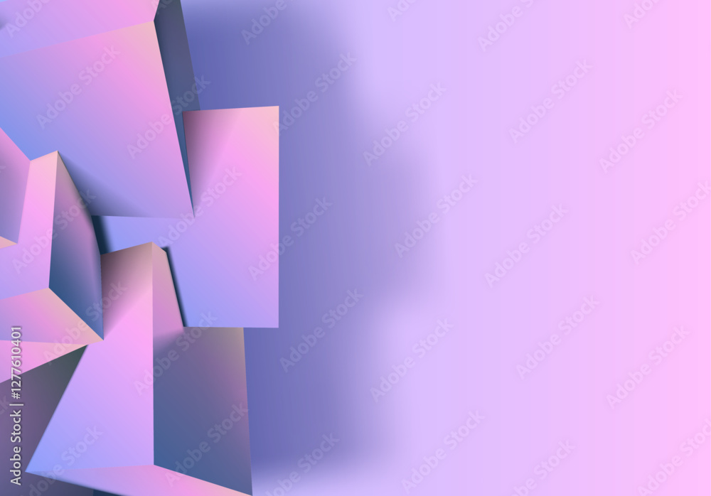 Poster Abstract 3D background with mix of cubes. Geometric shapes intersecting in violet and pink y2k styled background