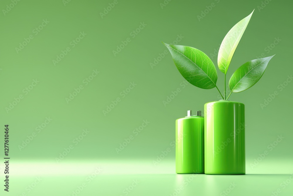 Aufkleber sustainable energy concept with green batteries and leaves representing eco friendly power source an