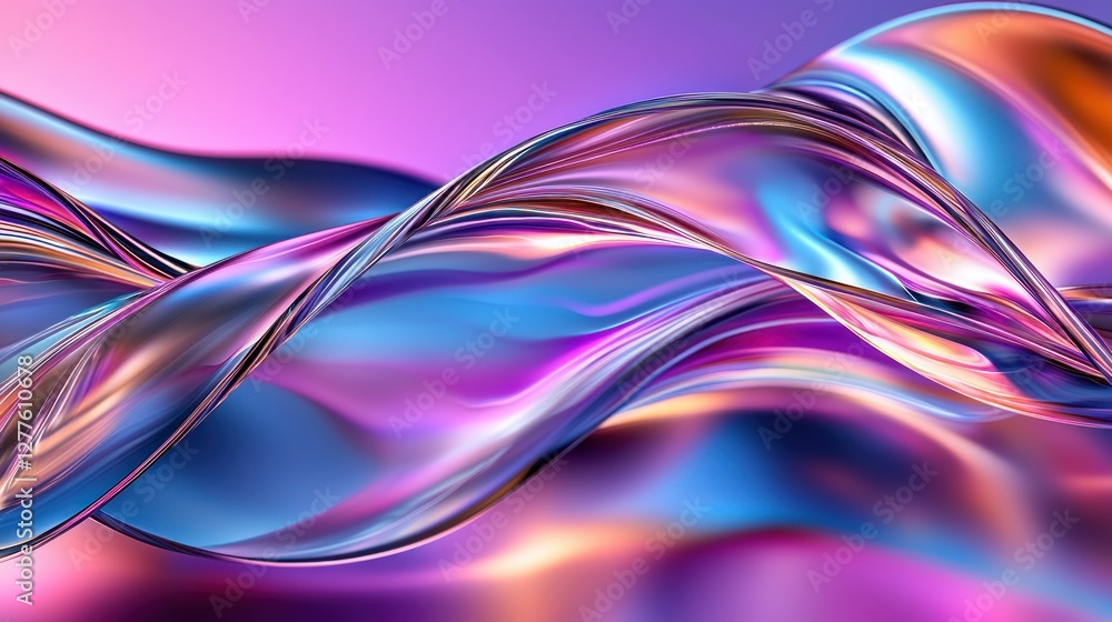Aufkleber Abstract iridescent wave with vibrant colors and smooth reflections creating a dynamic and modern art piece showcasing fluidity and light interplay