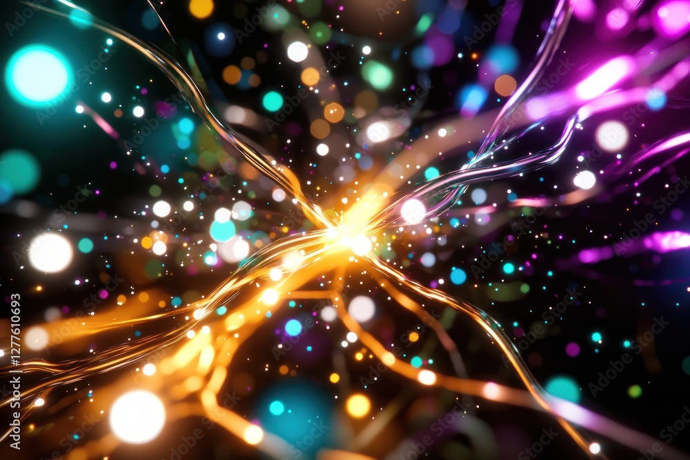 Fototapete abstract luminous strands and bokeh lights creating a dynamic vibrant energy field optical illusion