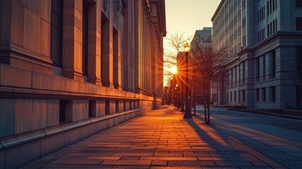 Obraz premium Federal Reserve building at sunset. Featuring economic regulation and financial oversight