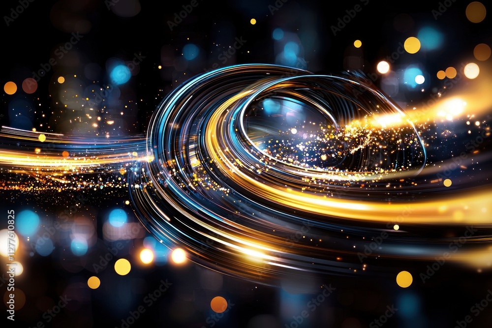 Fototapete Abstract Swirl of Light Trails and Bokeh on a Dark Background Creating a Dynamic and Energetic Visual Effect with a Modern and Futuristic Feel