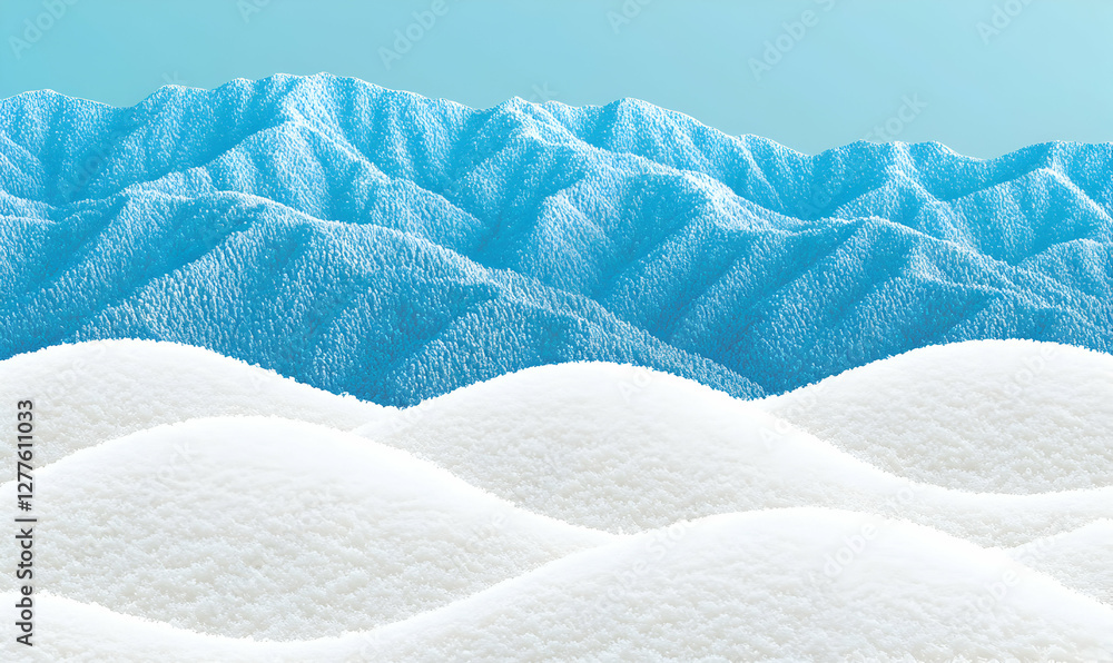 Poster abstract image of snowy mountains reflected in undulating hills of white sugar crystals, creating a 
