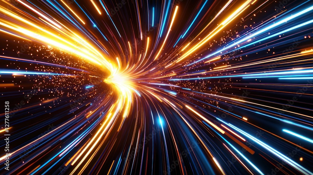 Aufkleber Abstract data stream with glowing light trails creating a dynamic vortex in cosmic space background for technology and science