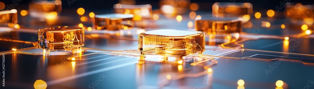 Fototapete futuristic circuit board with glowing components and advanced technology in a modern design concept 