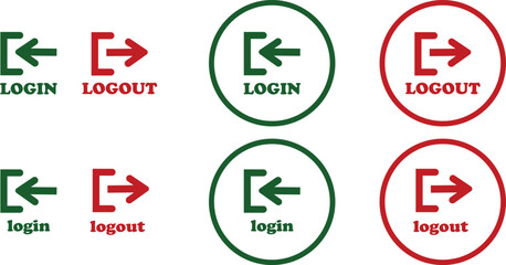 Login and logout icon set Set of sign out, Sign in vector vector collection. Open and close door symbol. Black in, out, exit and enter arrow, trendy flat style isolated on transparent background.
