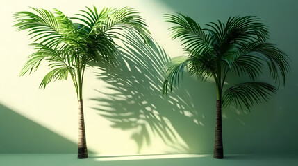 Two Palm Trees Casting Shadows in the Sunlight