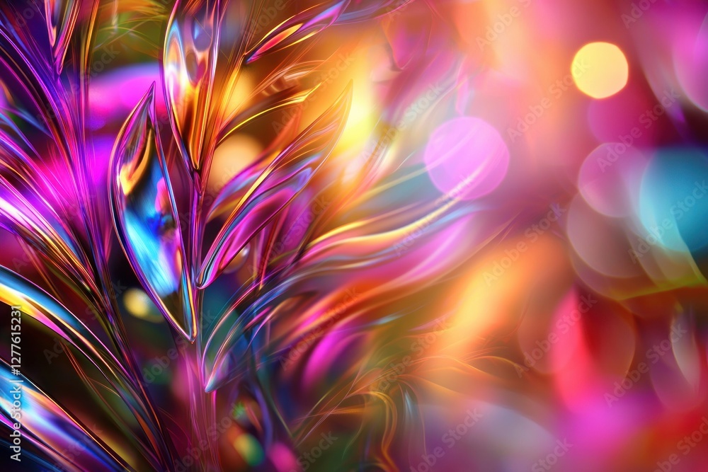 Poster abstract iridescent flora with vibrant bokeh background creates a mesmerizing visual spectacle that 