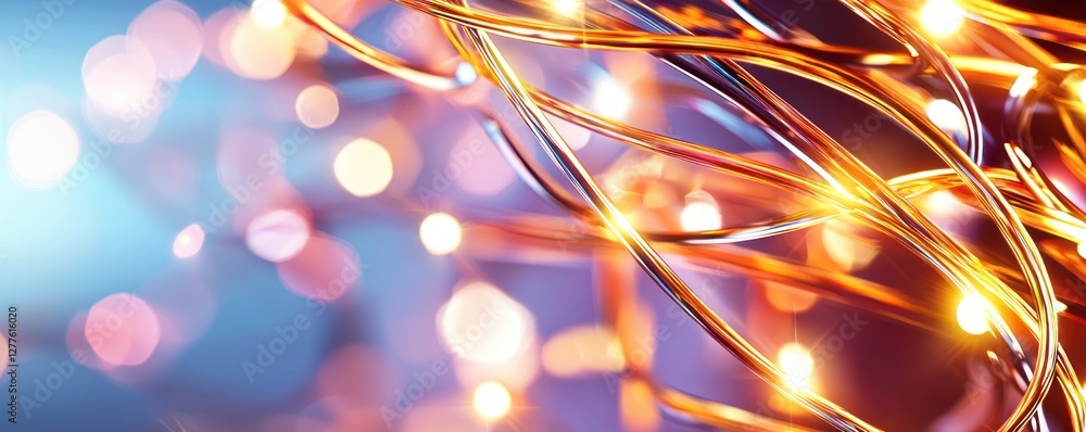 Leinwandbilder abstract golden wires glowing with bokeh lights on a blue background creating a magical and vibrant 
