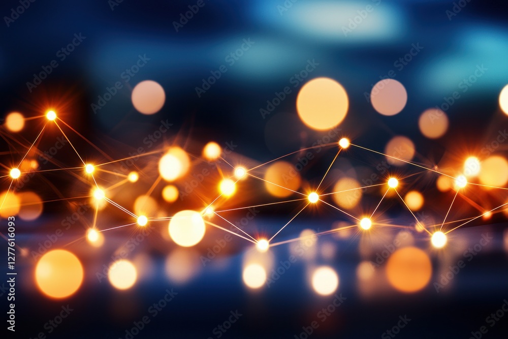 Poster Abstract Network of Glowing Nodes and Lines Connecting in a Dark Blue Background Illuminating the Future of Digital Communication and Technology