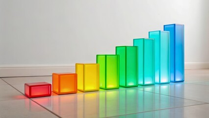 Colorful Transparent Cubes Representing Growth on a Modern White Surface