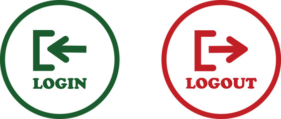 Login and logout icon set Set of sign out, Sign in vector vector collection. Open and close door symbol. Black in, out, exit and enter arrow, trendy flat style isolated on transparent background.