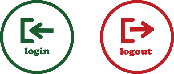 Login and logout icon set Set of sign out, Sign in vector vector collection. Open and close door symbol. Black in, out, exit and enter arrow, trendy flat style isolated on transparent background.