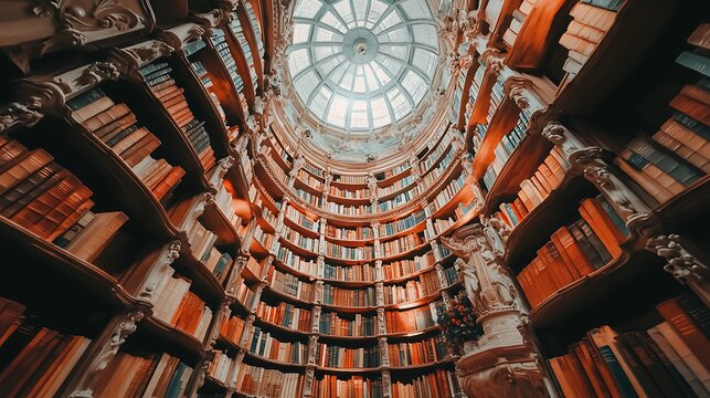Historic library architecture historic city book collection indoor environment upward view literary culture for exploration