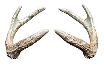 A pair of deer antlers displayed against a transparent background.