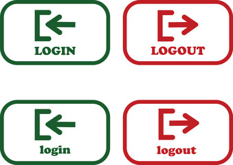 Login and logout icon set Set of sign out, Sign in vector vector collection. Open and close door symbol. Black in, out, exit and enter arrow, trendy flat style isolated on transparent background.