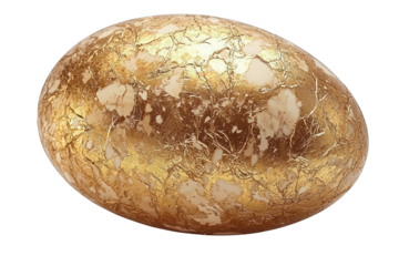 A golden, textured egg with intricate patterns, resembling a decorative or artistic object.