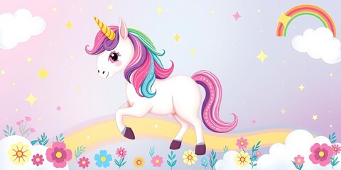 Beautiful and whimsical magical unicorn vector illustration perfect for children's wall art, stationery, and more, horse, colorful, mythical