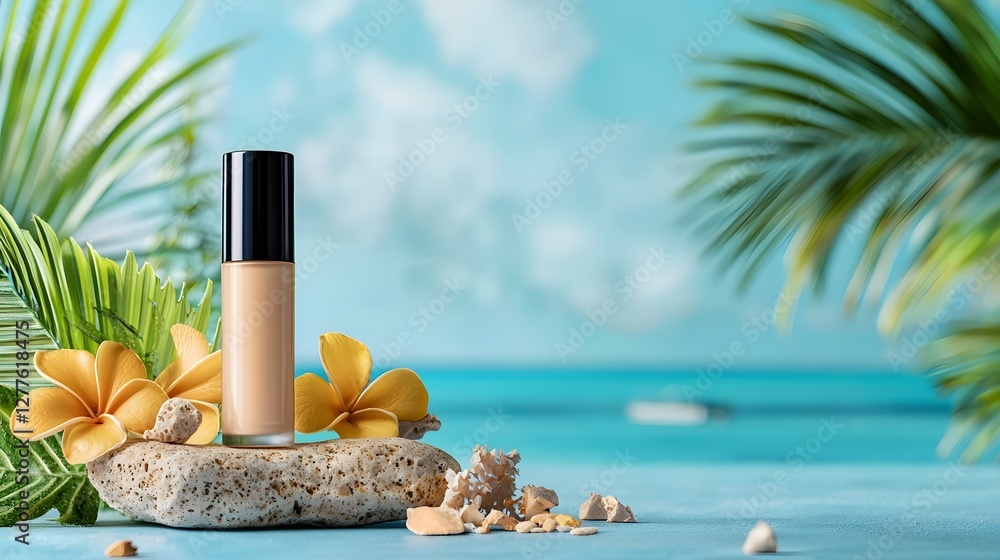 Poster a hydrating and sweat proof concealer stick resting on a natural stone backdrop with the tranquil oc